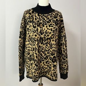 Calvin Klein leopard drop shoulder knit sweater high neck black trim